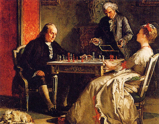 “Lady Howe Checkmating Benjamin Franklin,” by Edward Harrison May. Public Domain.